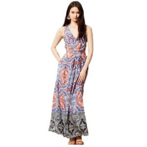 Anthropologie Maeve Medallion Cut Out Silk Maxi Dress
